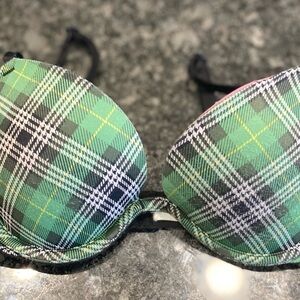 PINK Victoria's Secret Green and Black Plaid Bra